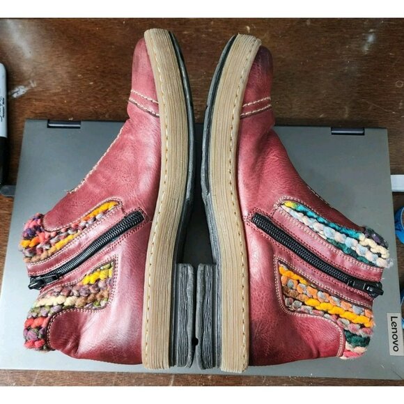 Rieker Felicitas Ankle Boot Red Leather Slip On Bootie Women's Size 39 - US 8 - Picture 6 of 8